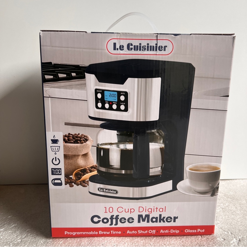 Light Blue and Silver 10-Cup Digital Coffee Maker